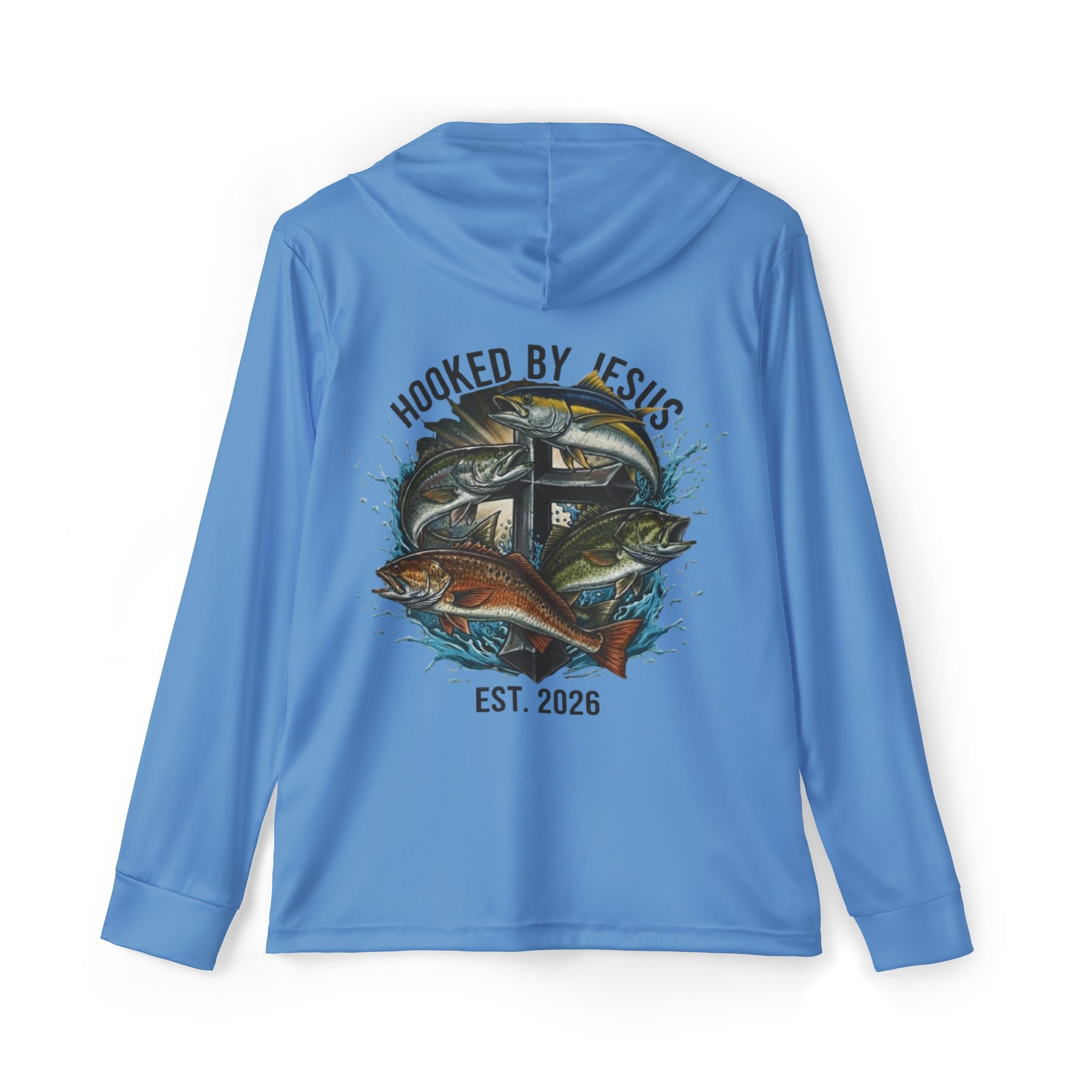 Hooked by Jesus Fishing — Men's Sports Warmup Hoodie (Est. 2026)