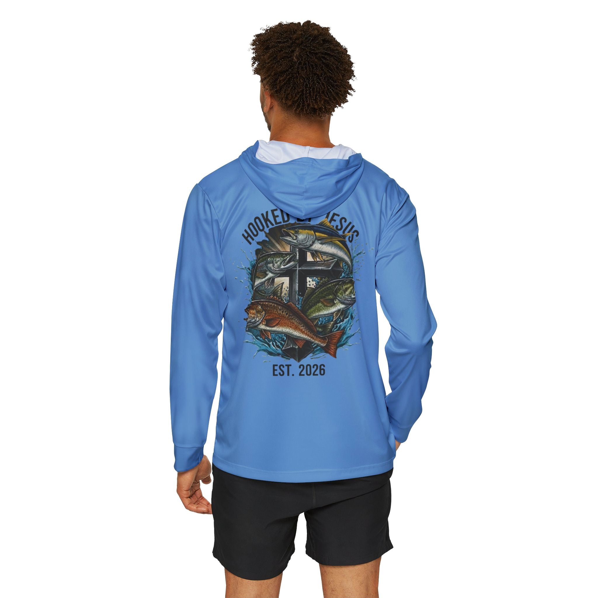 Hooked by Jesus Fishing — Men's Sports Warmup Hoodie (Est. 2026)
